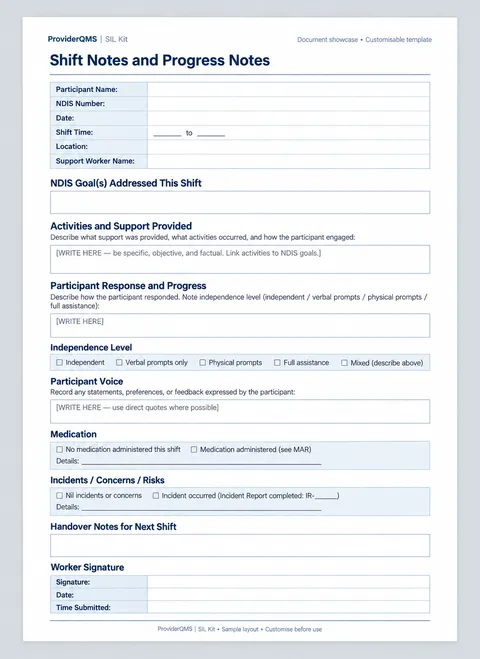 Shift notes and progress notes document sample