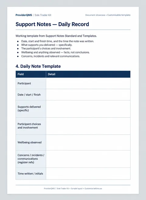 Sole trader support notes document sample